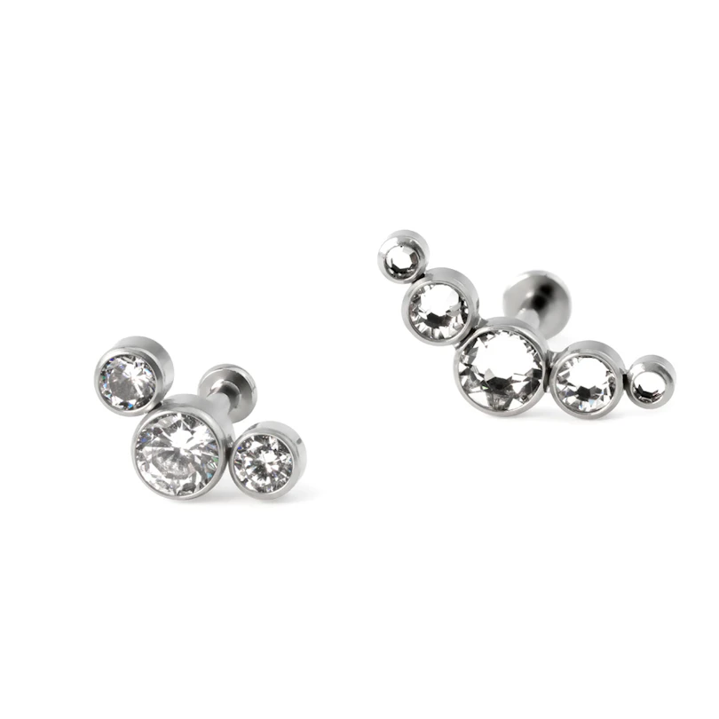 Push-in labret uit titanium met steentjes