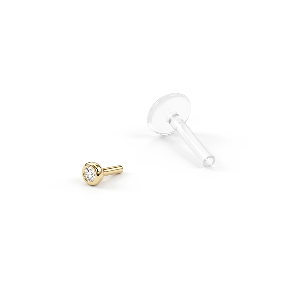 Labret met bezette 14k gouden top en ptfe-staafje