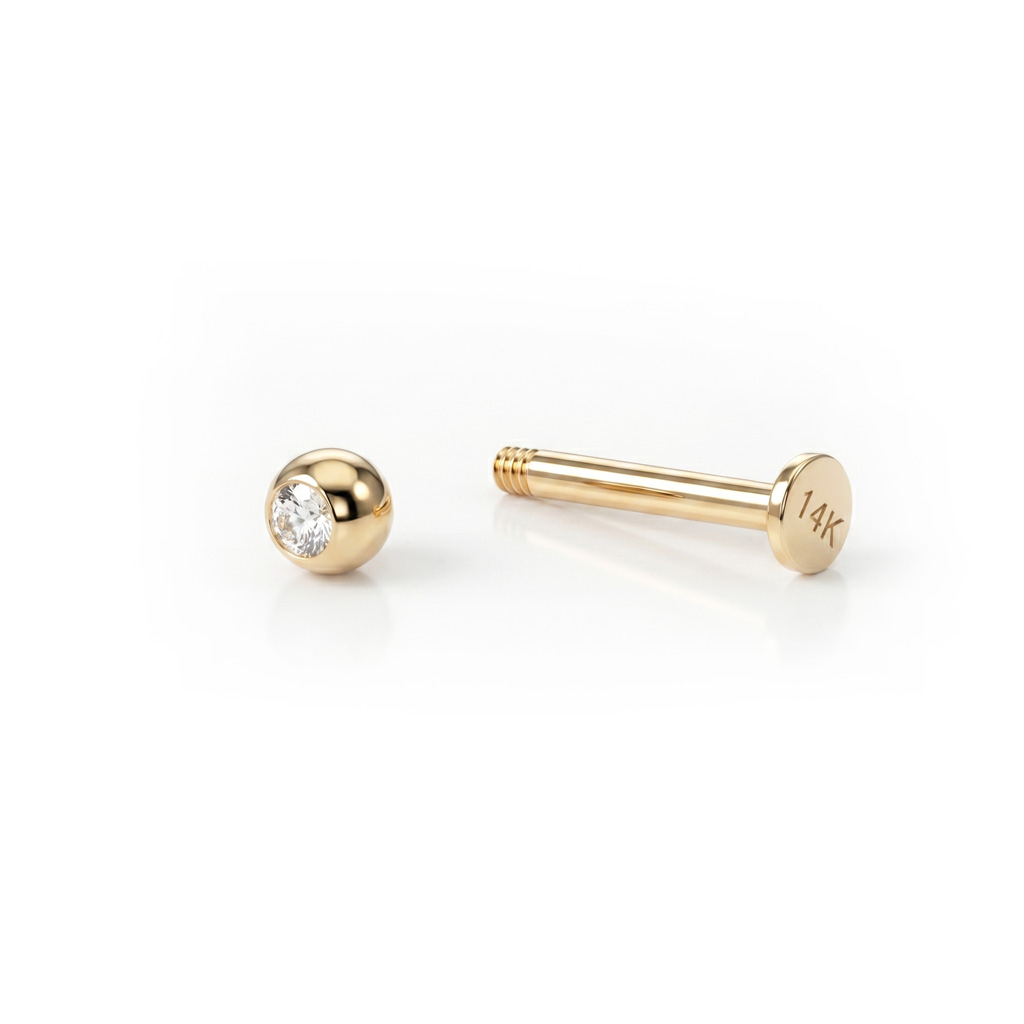 Labret van 14k goud met steentje
