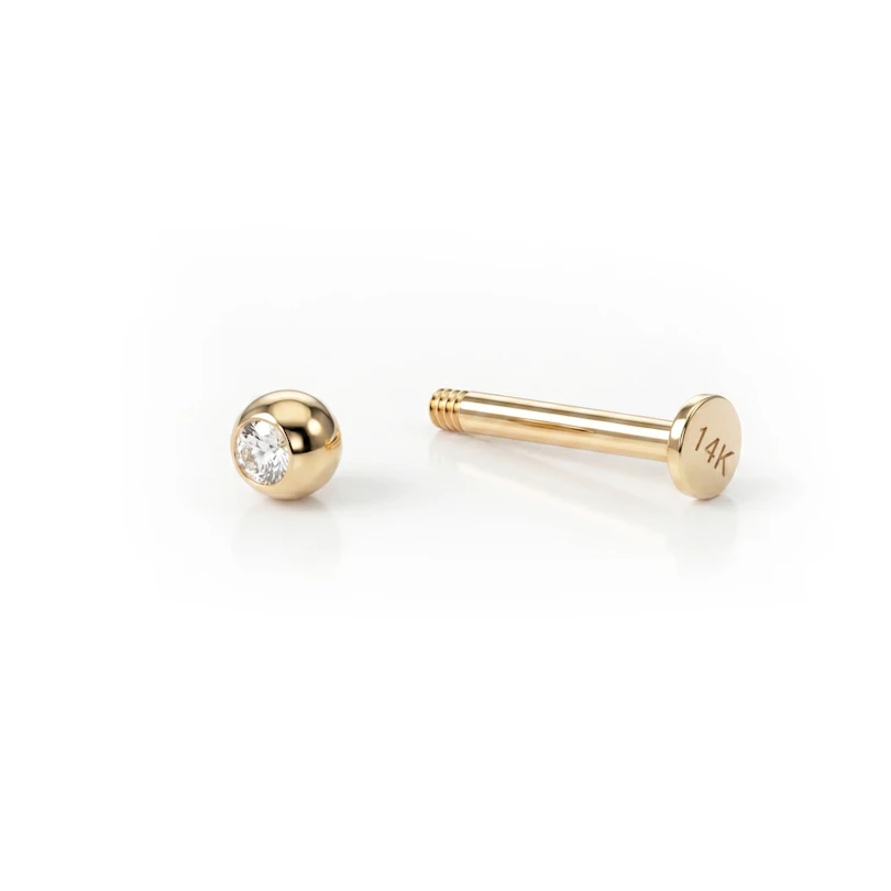 Labret van 14k goud met steentje