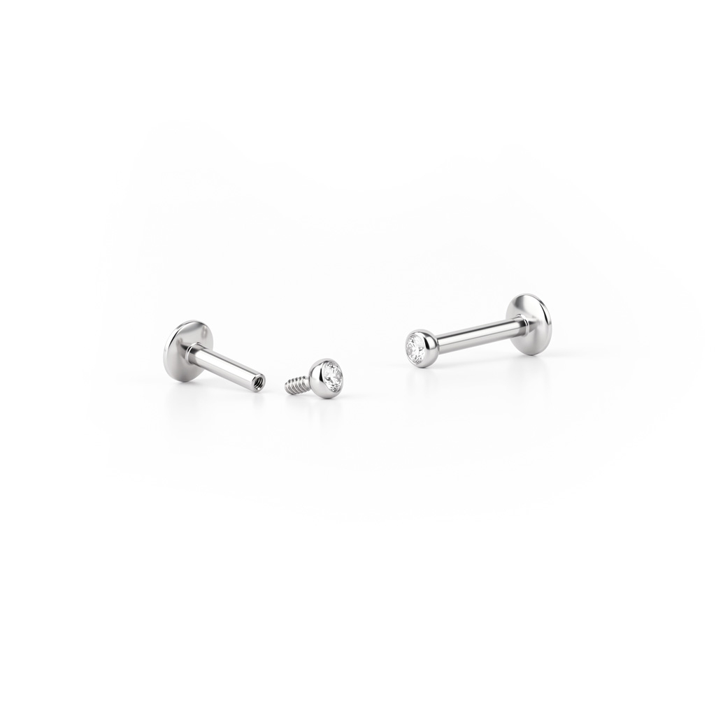 Labret met klein steentje en interne schroefdraad