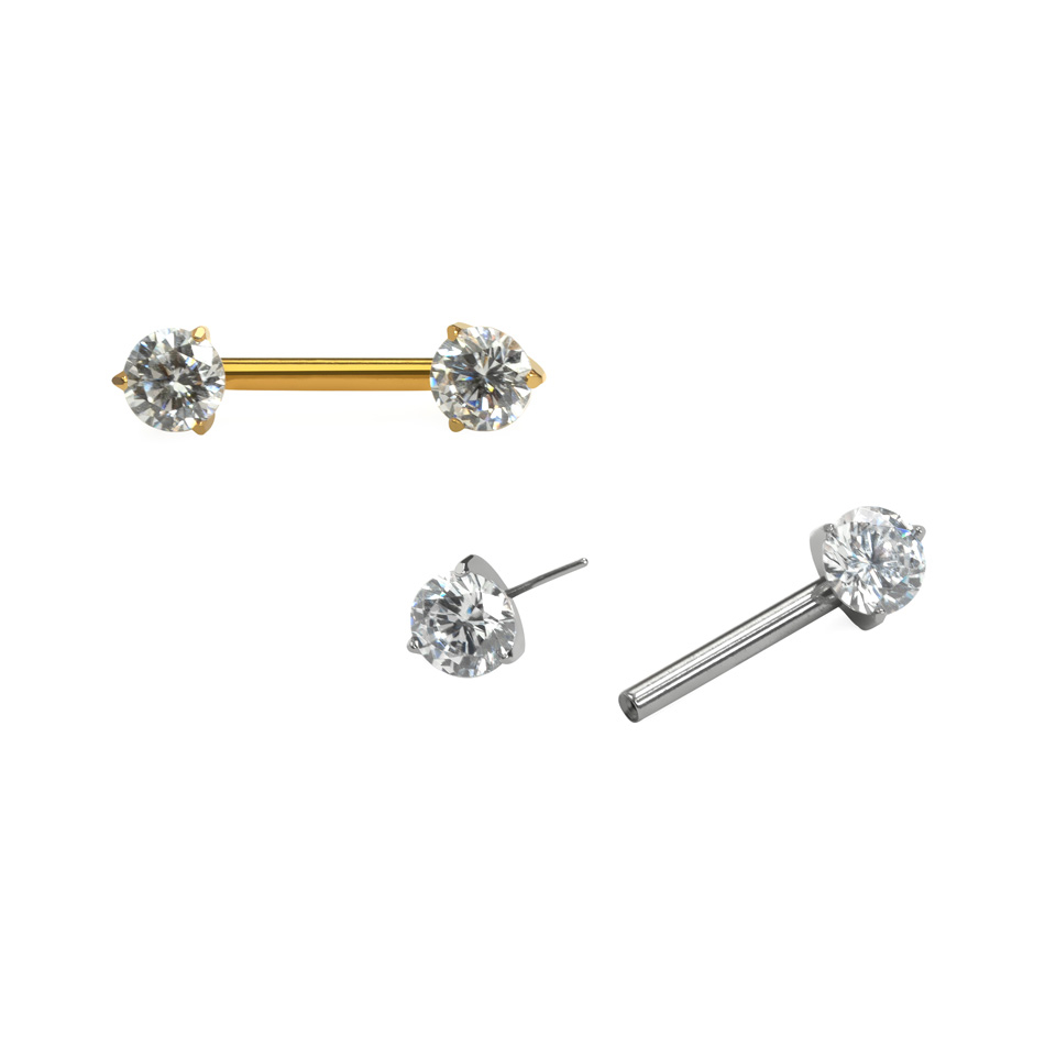 Titanium tepel barbell met steentjes