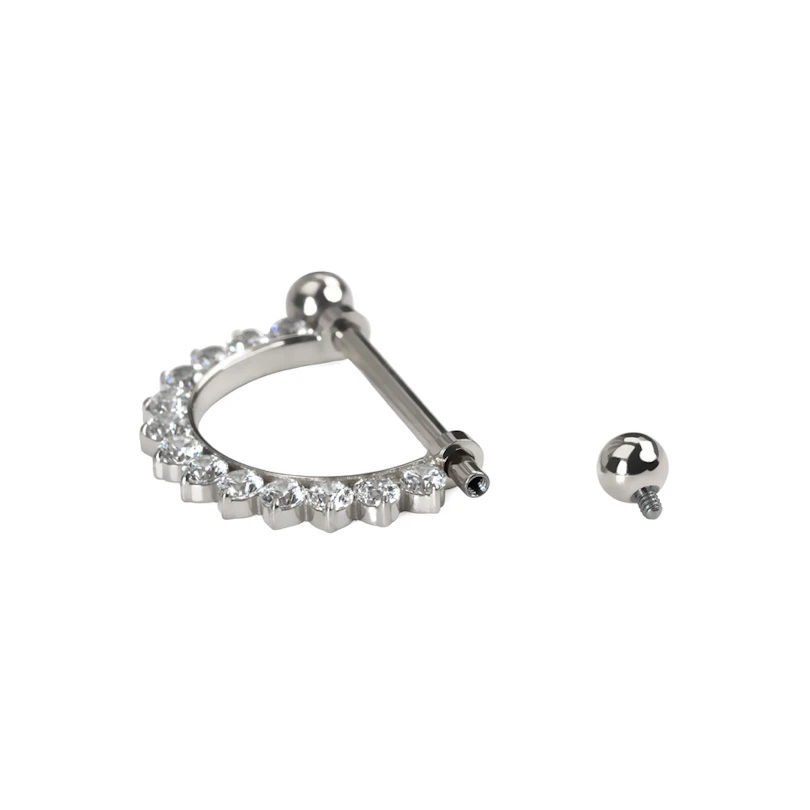 Titanium tepel barbell met halve cirkel met CZ stenen