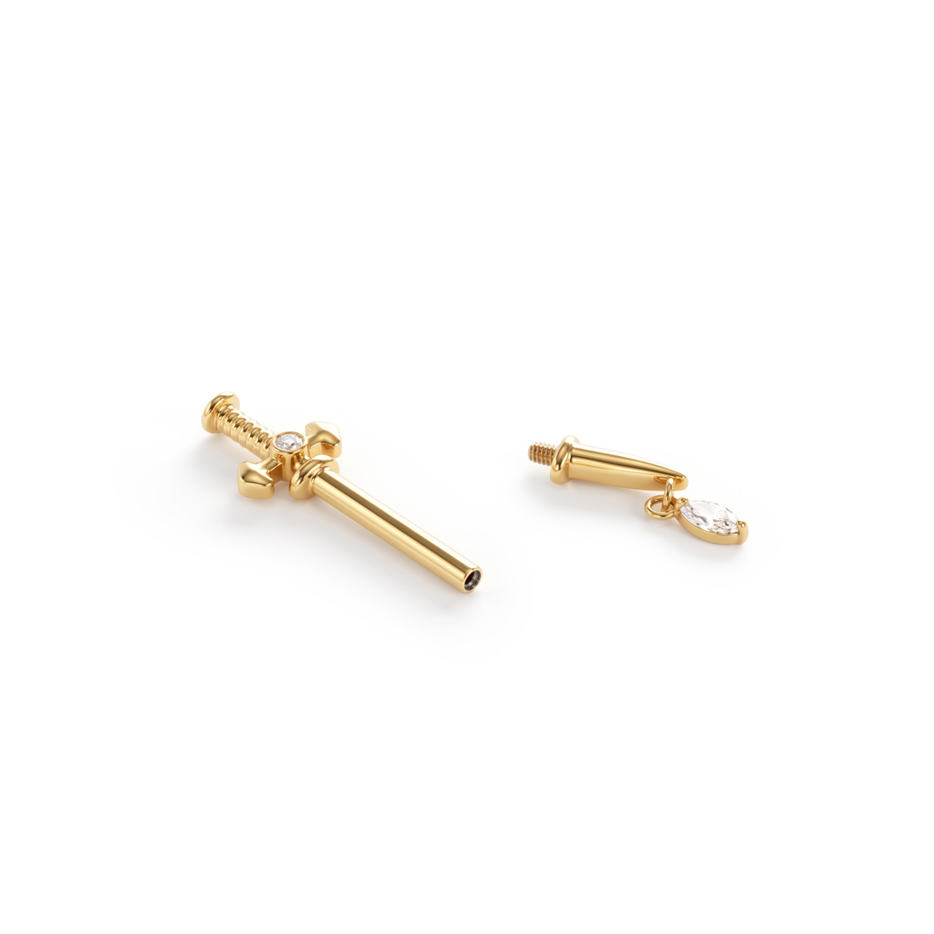 Titanium tepelbarbell met dolk en steentjes