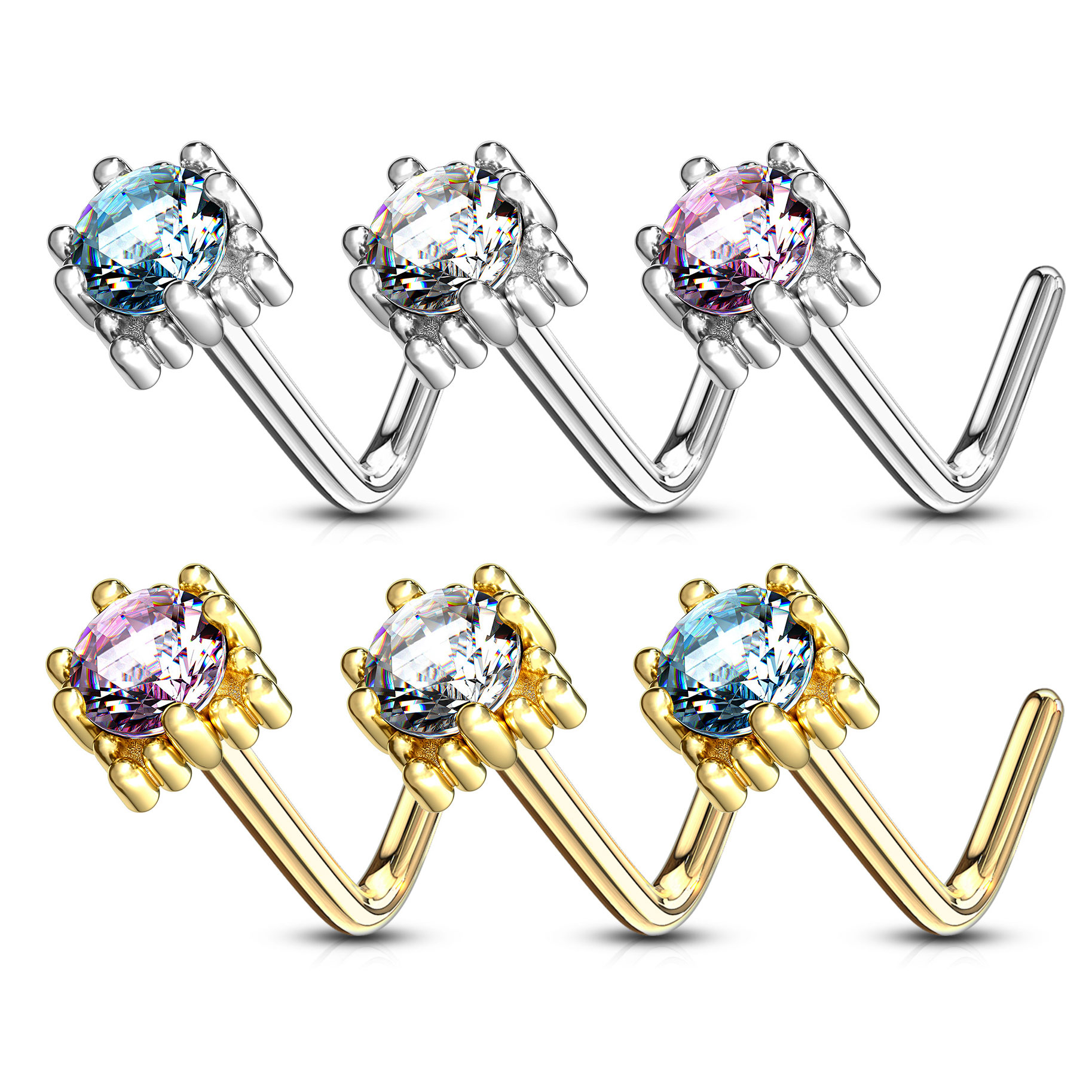 Neuspiercing uit 14 karaats goud met vierkante steen