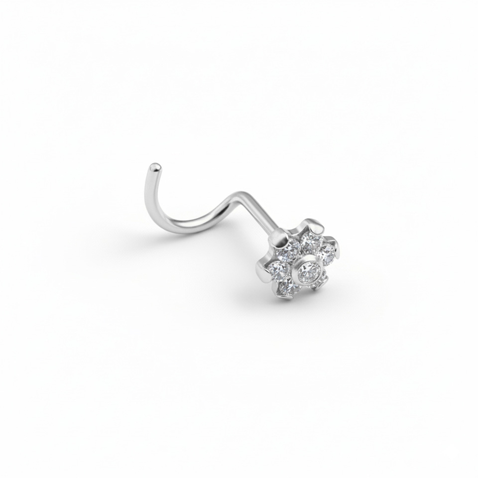 Titanium neusstud met bloem
