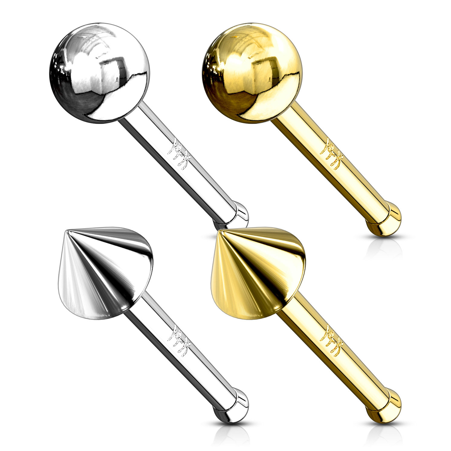 14 karaats gouden neusstaafje met een balletje of spike