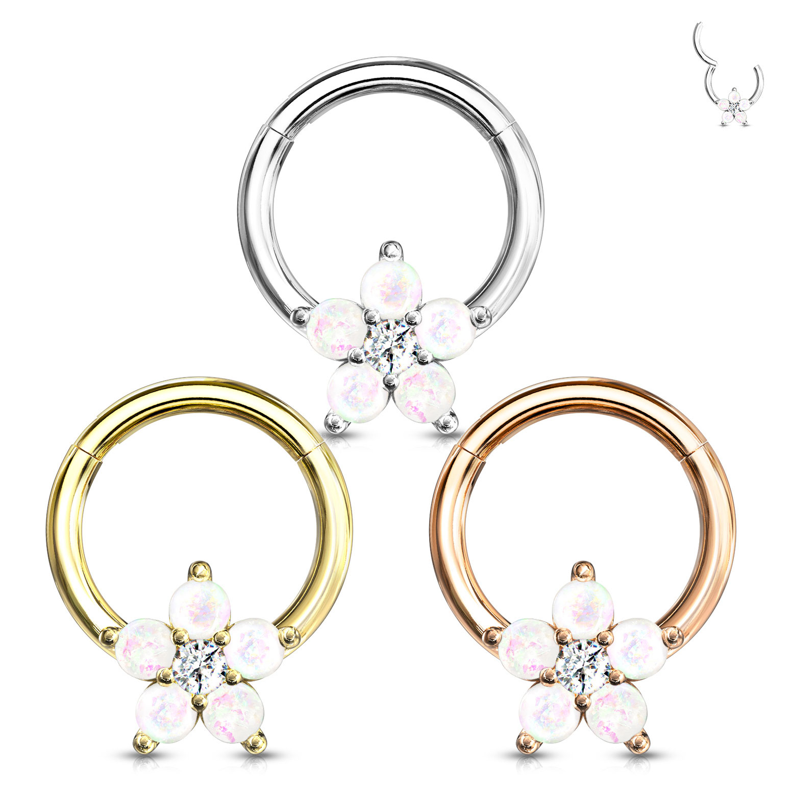 Ring met scharnier en bloem van opalen