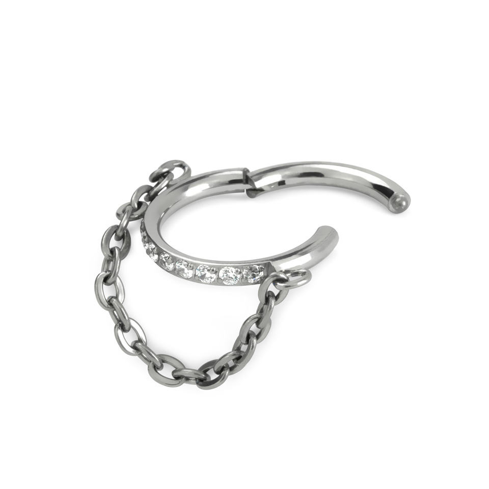Scharnierende ring met steentjes en kettinkje