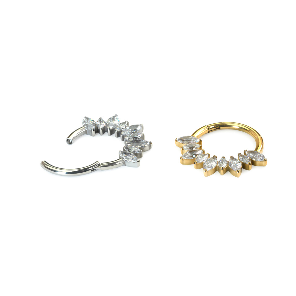 Titanium ring met scharnier en marquise snit stenen
