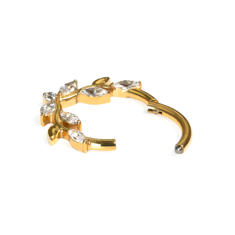 Titanium clicker ring met blaadjes en steentjes