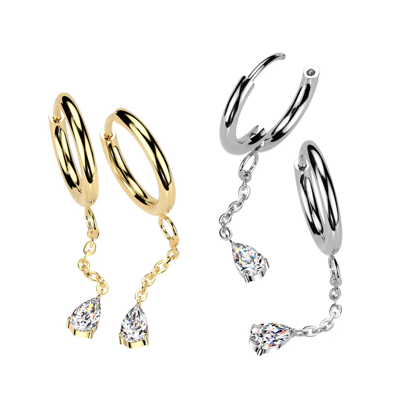 Tweetal huggie ringen met hangende druppel