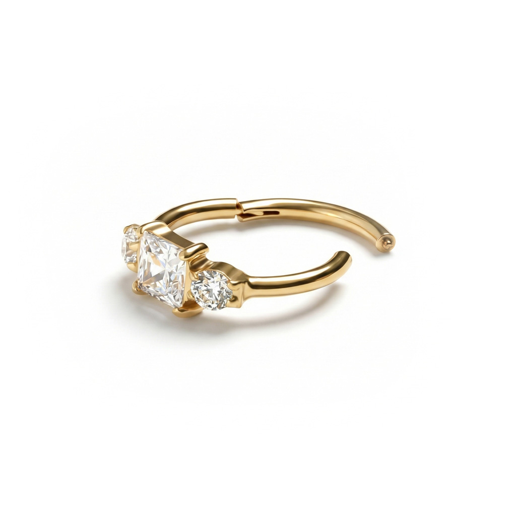 Titanium scharnierring met drie CZ stenen