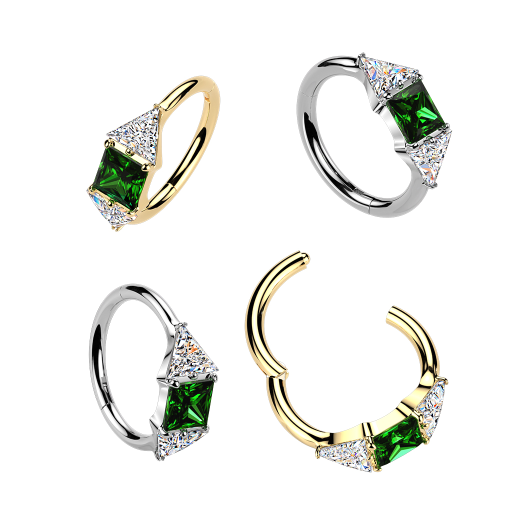 Titanium ring met centrale groene steen