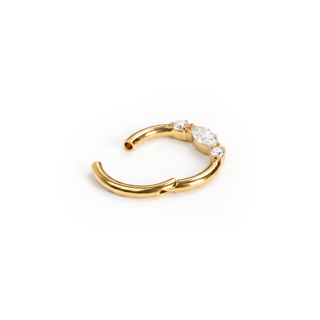 Fijne titanium ring met drietal steentjes aan de voorkant