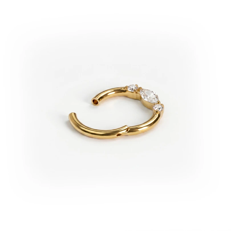 Fijne titanium ring met drietal steentjes aan de voorkant