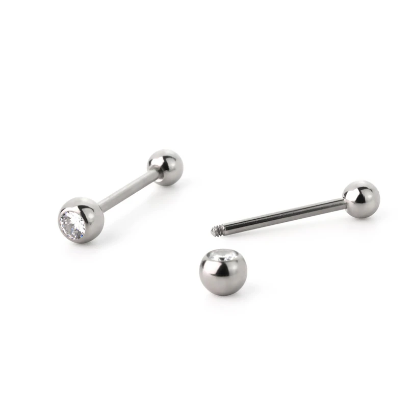 Tongpiercing met steentjes in verschillende kleuren