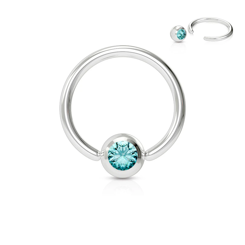Ball closure ring met steen in vele kleuren