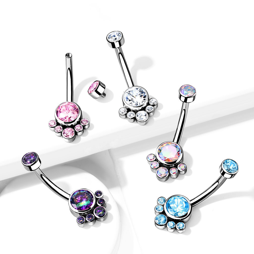 Navelpiercing uit titanium met ronde stenen