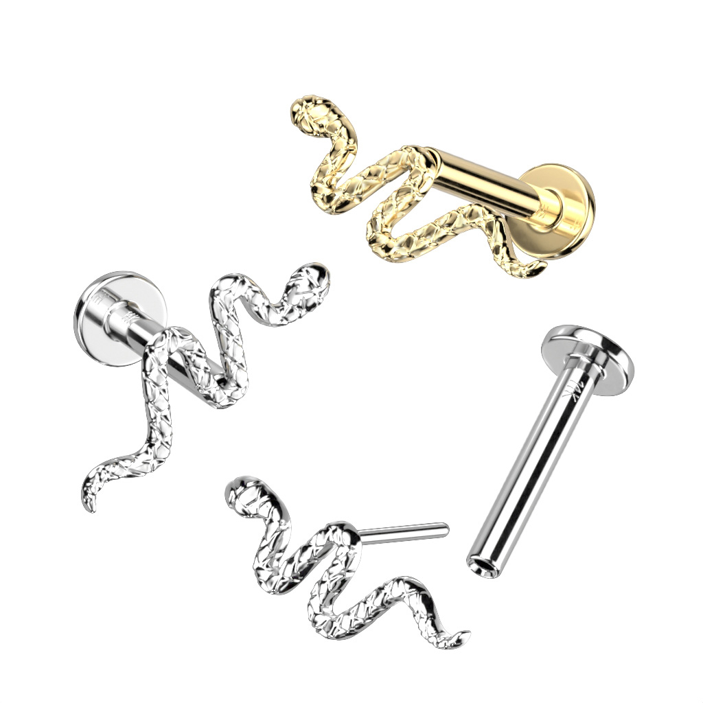 Push-in labret van 14 karaats goud met gedetailleerde slang
