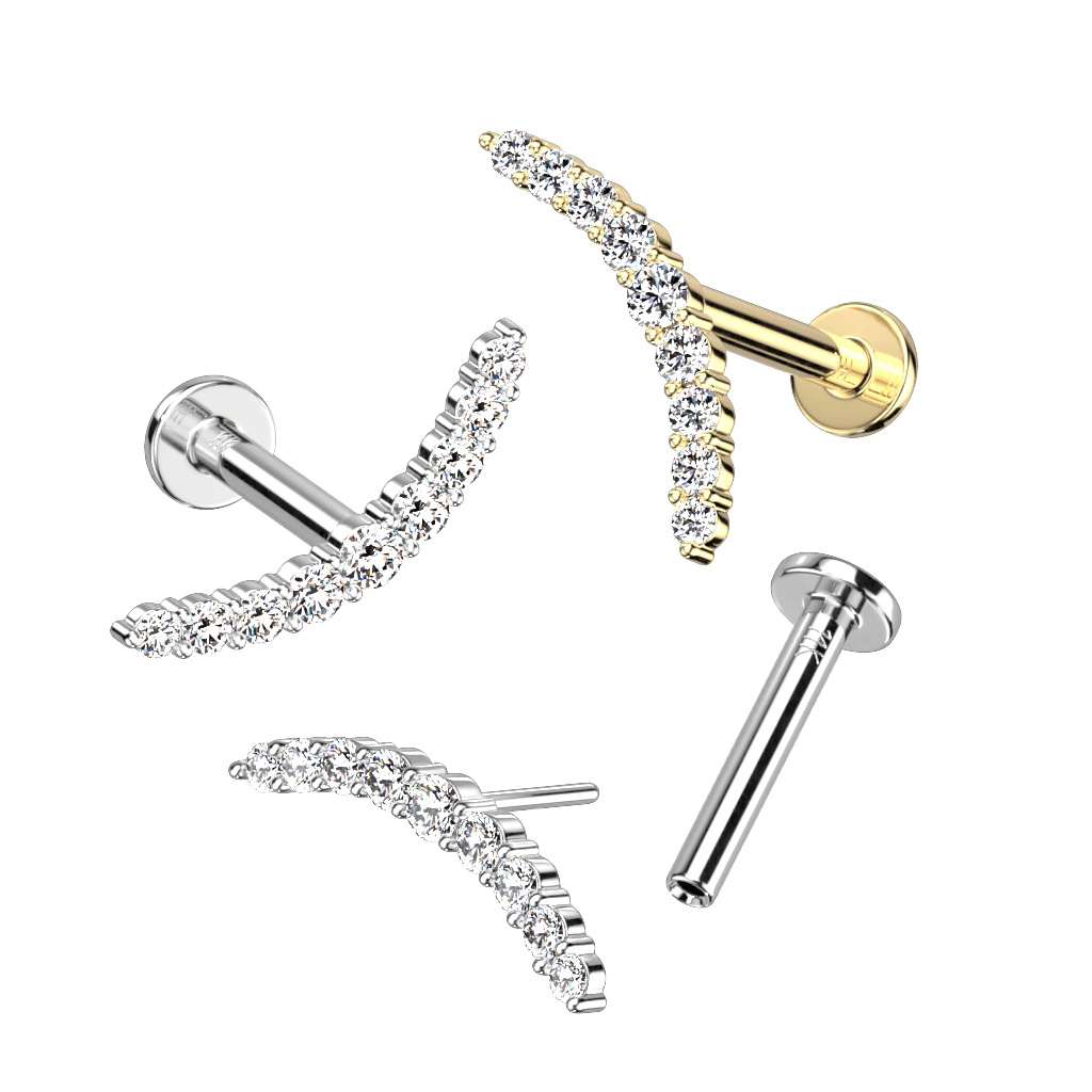 14 karaats gouden push-in labret met CZ stenen