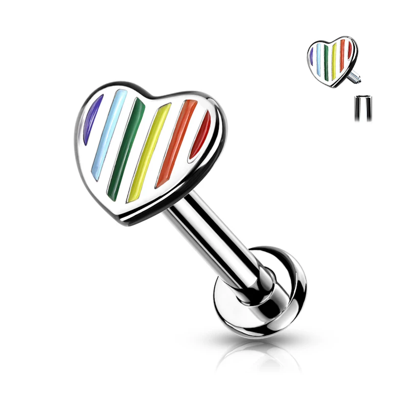 Labret met gestreept regenboog hart